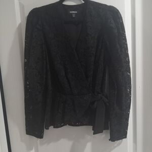 Express Black Lace Wrap Blouse